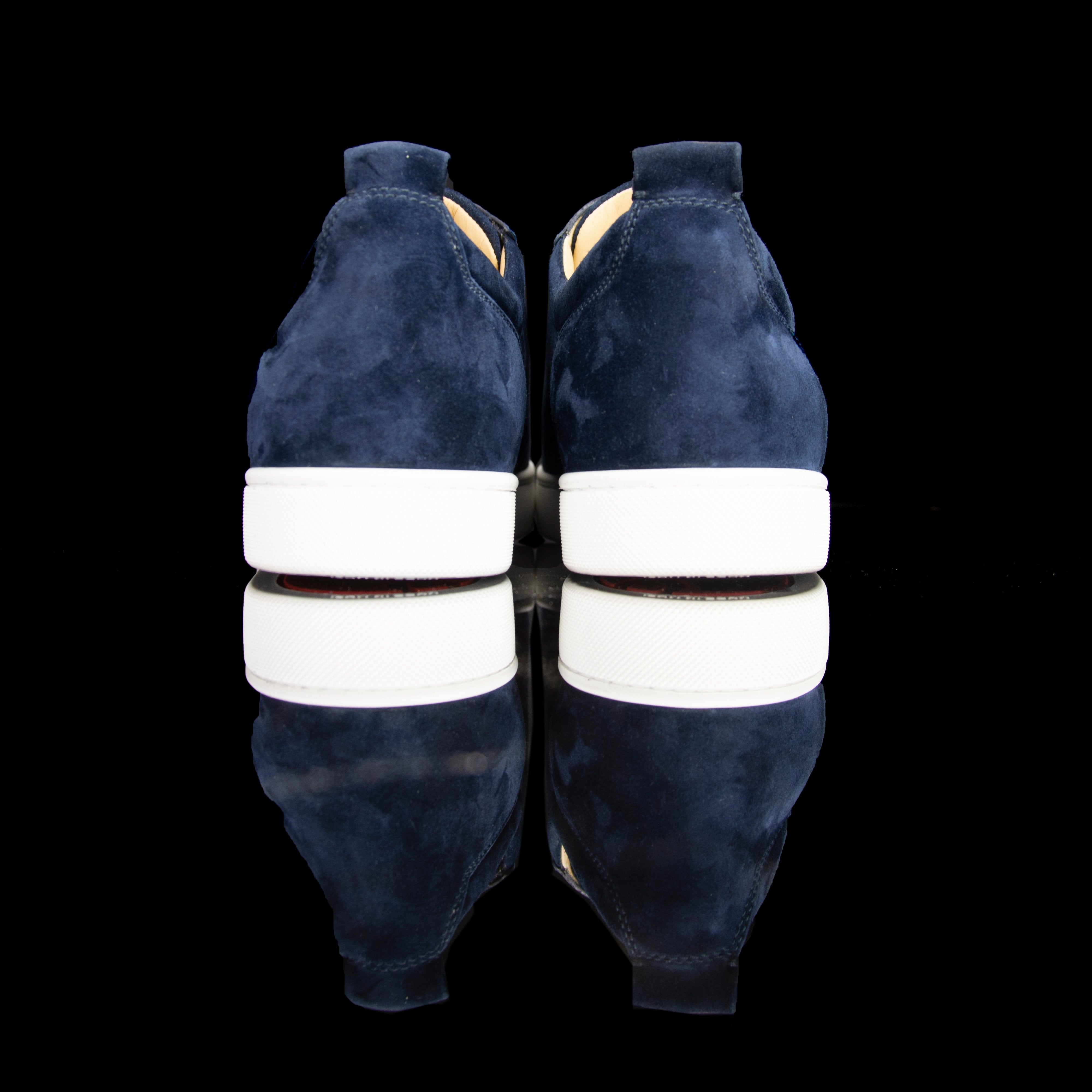Christian Louboutin-Louis Junior Low Spikes-Pre Order Duration (3-5 Working Days) Colour: Marine 2019 Release Limited Stock Material: Suede Velours, Metal Spikes The 2019 release Christian Louboutin Louis Junior Flat Spikes composed of Suede Velour comes
