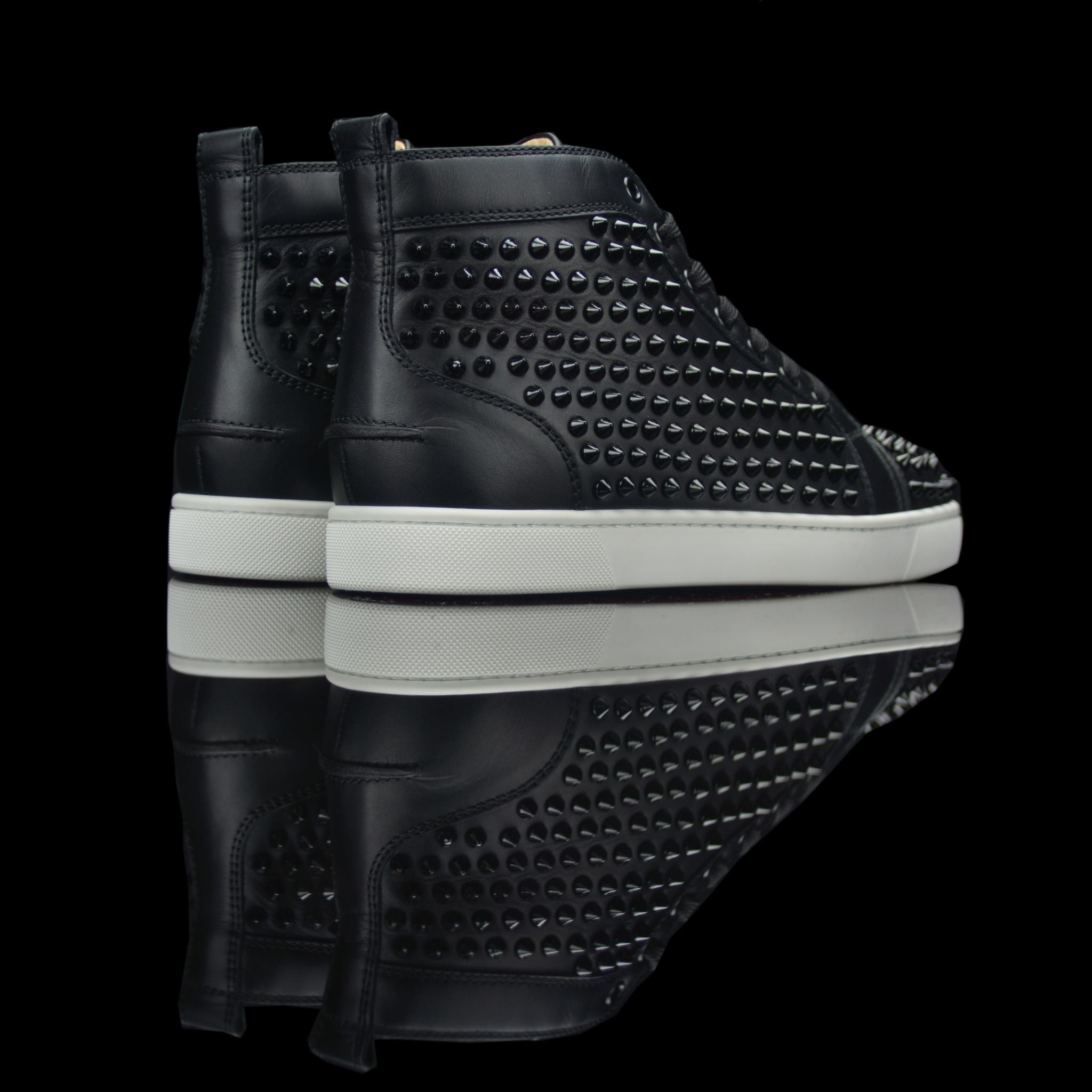 Christian Louboutin-Louis Flat-Product Code: 1101083 Colour: Black White 2015 Release Material: Suede Velours, Metal Spikes-fabriqe.com