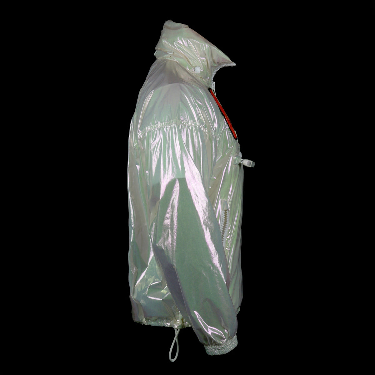 Louis Vuitton-Windbreaker-Colour: Iridescent Style: Windbreaker Material: Transparent Iridescent PVC Virgil Abloh SS19 exclusive pop up item Zipper front Back LV large logo Beaded patches Zippers along front Drawstring bottom Made in Italy-fabriqe.com