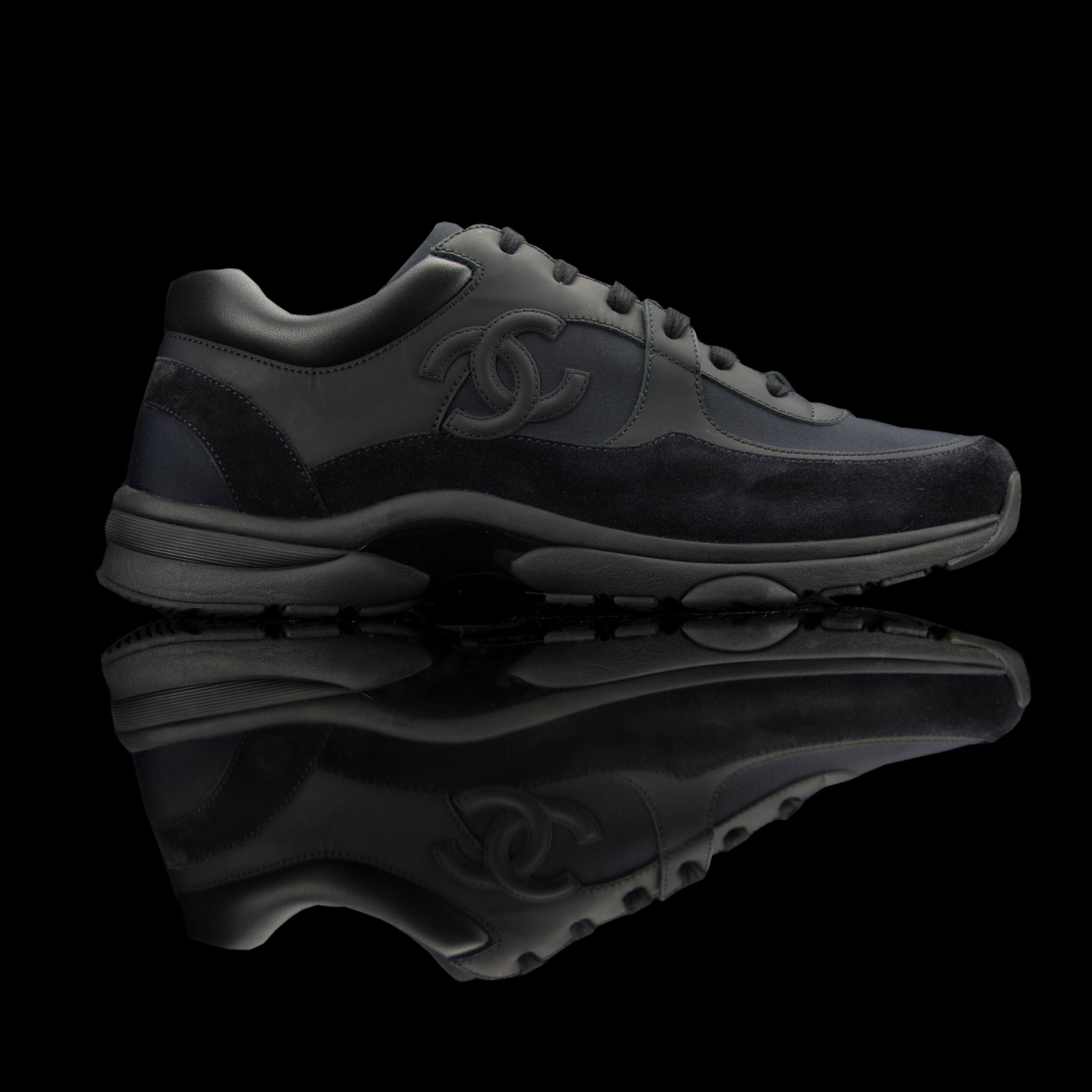 Chanel-CC Sneakers-Pre Order Duration (3-5 Working Days) CC Logo on side Black Rubber Sole 2018 Release Limited Stock Chanel CCs crafted in mixed fabric sports CC branding on the side. Nylon at vamp, leather touch at back and suede line finish grabs the s