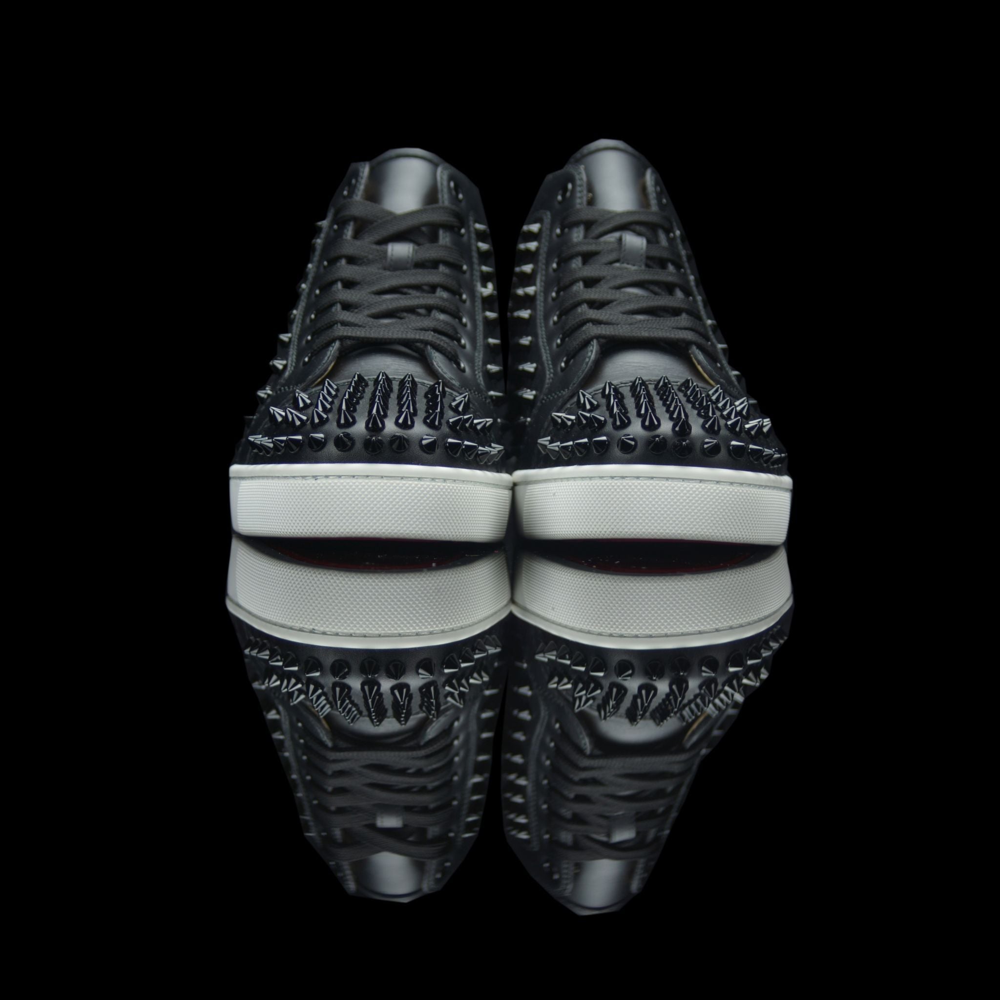Christian Louboutin-Louis Flat-Product Code: 1101083 Colour: Black White 2015 Release Material: Suede Velours, Metal Spikes-fabriqe.com