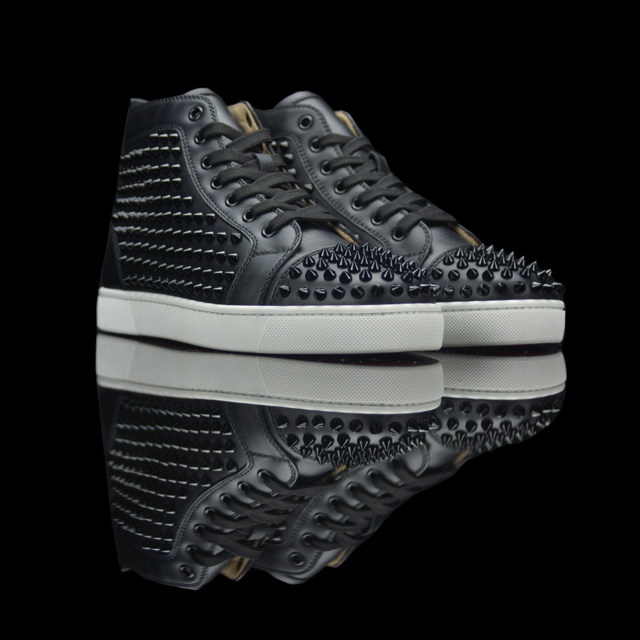 Christian Louboutin-Louis Flat-Product Code: 1101083 Colour: Black White 2015 Release Material: Suede Velours, Metal Spikes-fabriqe.com