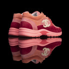 Chanel-CC Sneakers-Pre Order Duration (3-5 Working Days) CC Logo on side Coral Pink Suede, Rubber Sole 2019 Release Limited Stock Chanel CCs crafted in a suede material with sports CC branding on the side. Composed on rubber sole that carries Chanel typog